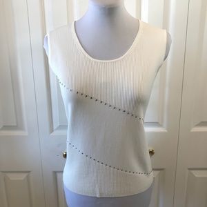 Ziani Couture Cream Sleeveless Jeweled Knit Top L